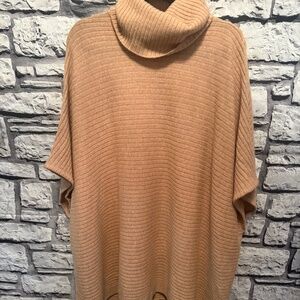 Garnet Hill Cashmere Ribbed Turtleneck Ruana Poncho Shawl